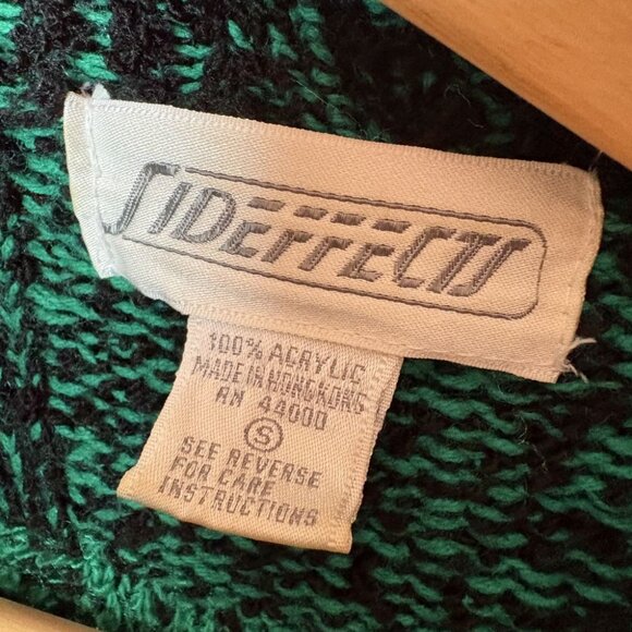 vintage 80s cardigan sweater coat green black buffalo plaid chunky oversized - Picture 9 of 9